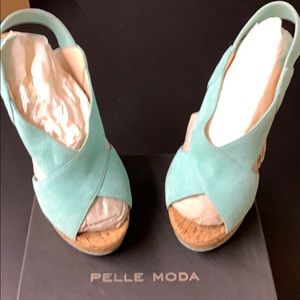 Teal suede wedge